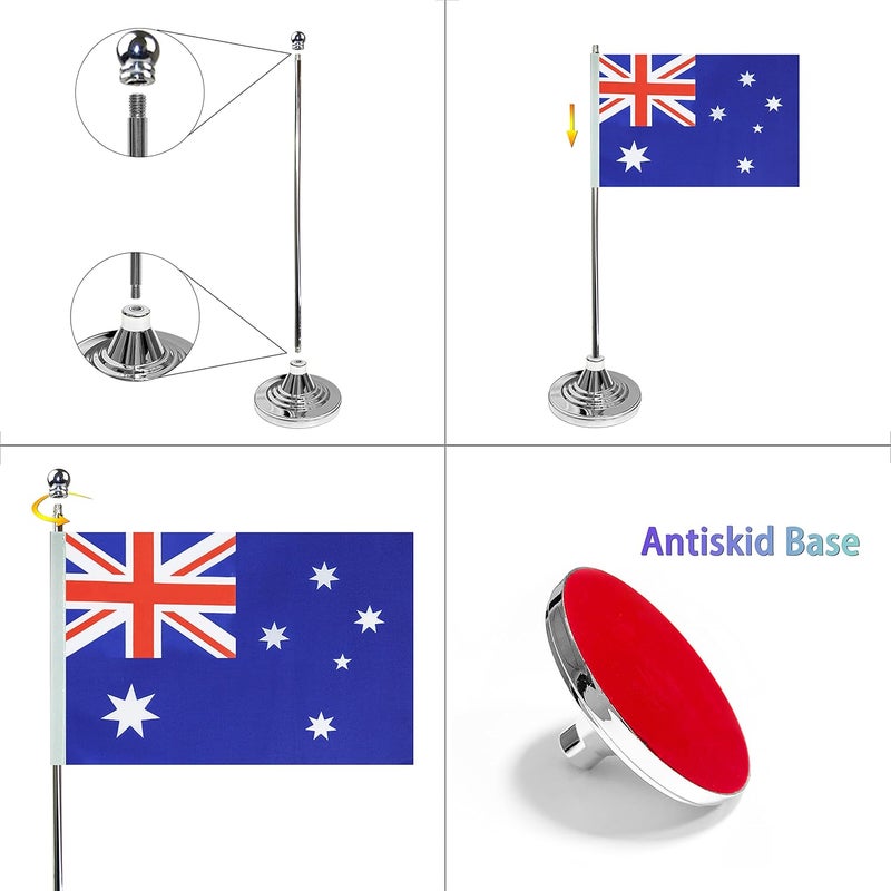 WXTWK 2 Pack Australia Flag Australian Desk Flag Small Mini Australian Table Flags With Stand Base,Home Office Festival Events Celebration Decorations - Image 3